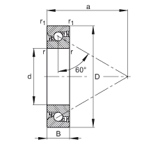 推力角接觸球軸承 7602020-2RS-TVP, 單向，接觸角 a = 60°，限制公差，兩側(cè)唇密封
