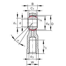 桿端軸承 GIKSL6-PS, 根據(jù) DIN ISO 12 240-4 標(biāo)準(zhǔn)，特種鋼材料，帶左旋內(nèi)螺紋，免維護(hù)