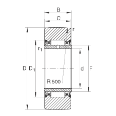 支撐型滾輪 NA2208-2RSR, 無(wú)軸向引導(dǎo)，兩側(cè)唇密封