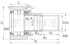 螺栓型滾輪 PWKRE40-2RS, 軸向引導(dǎo)，滿裝圓柱滾子，帶偏心擋圈，兩側(cè)唇密封