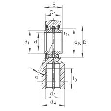 液壓桿端軸承 GIHNRK25-LO, 根據(jù) DIN ISO 12 240-4 標(biāo)準(zhǔn)，帶右旋螺紋夾緊裝置，需維護(hù)