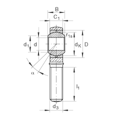桿端軸承 GAKR22-PB, 根據(jù) DIN ISO 12 240-4 標(biāo)準(zhǔn)，帶右旋外螺紋，需維護(hù)