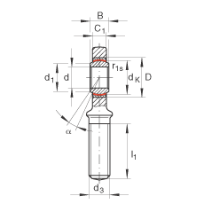 桿端軸承 GAL30-UK, 根據(jù) DIN ISO 12 240-4 標(biāo)準(zhǔn)，帶左旋外螺紋，需維護(hù)