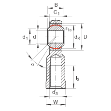 桿端軸承 GIKL6-PW, 根據(jù) DIN ISO 12 240-4 標(biāo)準(zhǔn)，帶左旋內(nèi)螺紋，需維護(hù)