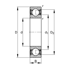 深溝球軸承 6301-2RSR, 根據(jù) DIN 625-1 標(biāo)準(zhǔn)的主要尺寸, 兩側(cè)唇密封