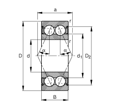 角接觸球軸承 3004-B-2Z-TVH, 雙列，雙側(cè)間隙密封，接觸角 α = 25°
