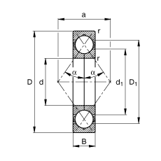 四點接觸球軸承 QJ207-MPA, 根據(jù) DIN 628-4 標(biāo)準(zhǔn)的主要尺寸, 可分離, 剖分內(nèi)圈
