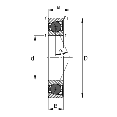 主軸軸承 HCB7011-E-2RSD-T-P4S, 調(diào)節(jié)，成對或單元安裝，接觸角 α = 25°，陶瓷球，兩側(cè)唇密封，非接觸，限制公差