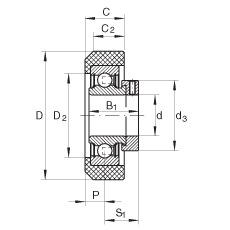 外球面球軸承 RCRA20/46-FA106, 帶橡膠插入件，偏心鎖圈定位， 兩側(cè) P 型密封