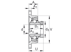 軸承座單元 RCJT7/8, 對角法蘭軸承座單元，鑄鐵，根據(jù) ABMA 15 - 1991, ABMA 14 - 1991, ISO3228 帶有偏心緊定環(huán)，R型密封，英制