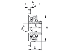 軸承座單元 RCJTY1-3/4, 對角法蘭軸承座單元，鑄鐵，根據 ABMA 15 - 1991, ABMA 14 - 1991, ISO3228 內圈帶有平頭螺栓，R型密封，英制